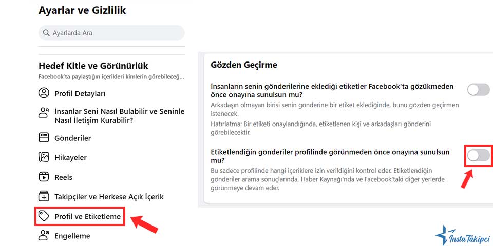 Facebook etiket ayarları