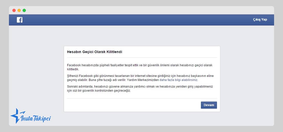 facebook hesabın geçici olarak kilitlendi