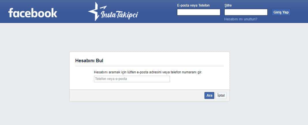 facebook hesap bul sayfası