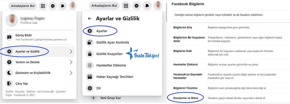 facebook hesap dondurma işlemi