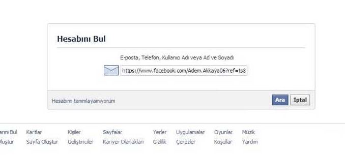 facebook mail adresimi unuttum