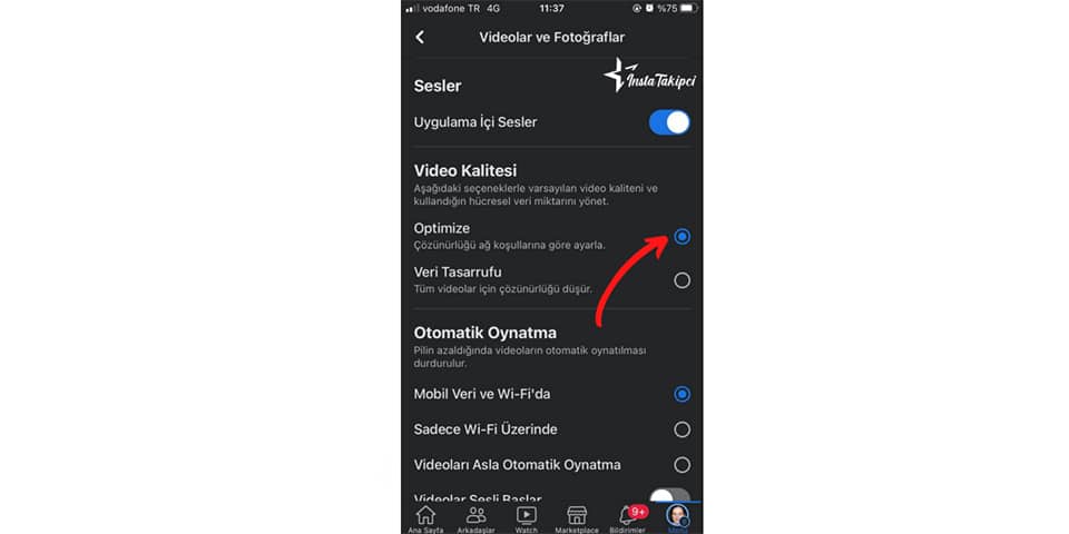 facebook mobil video kalite ayarları