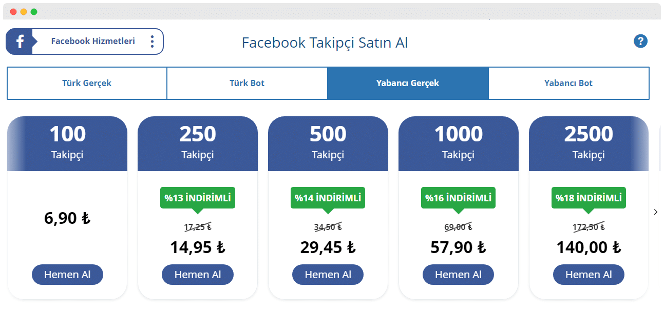 Facebook takipçi hizmeti