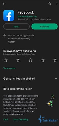 facebook uygulamasını güncelleyin