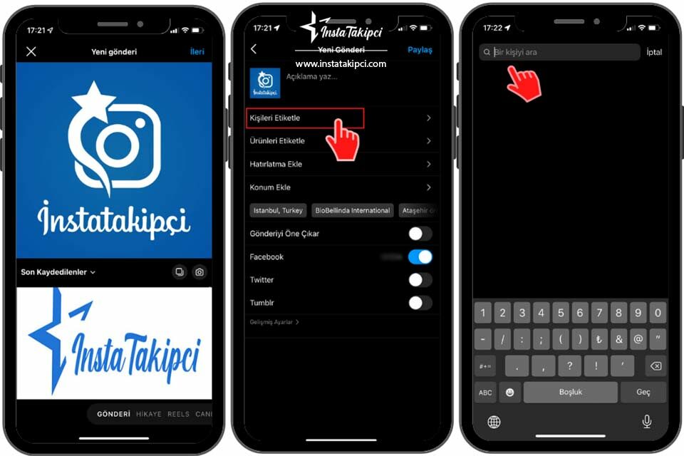 Instagramda kişi etiketleme işlemi