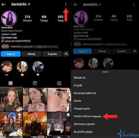 instagram başkasının profil linkini kopyalamak