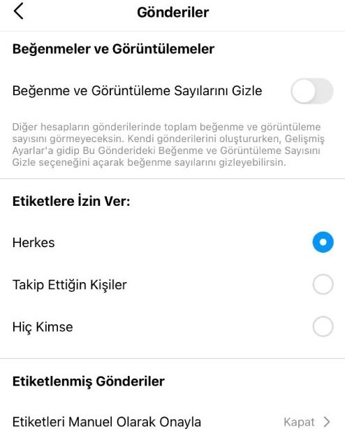 instagram beğenileri gizle