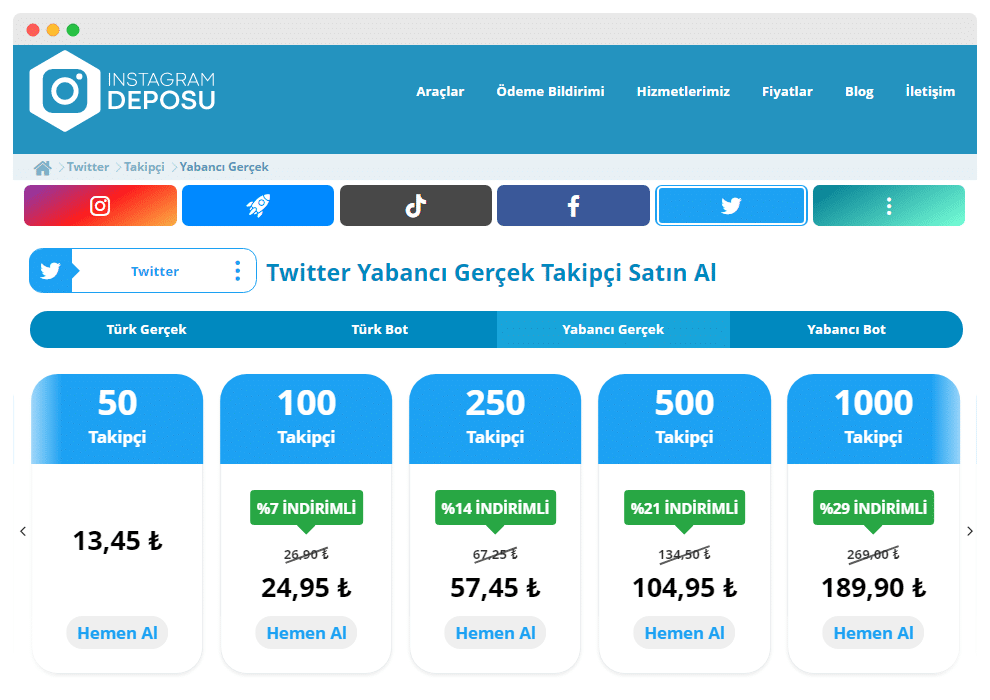 Instagram deposu Twitter hizmetleri