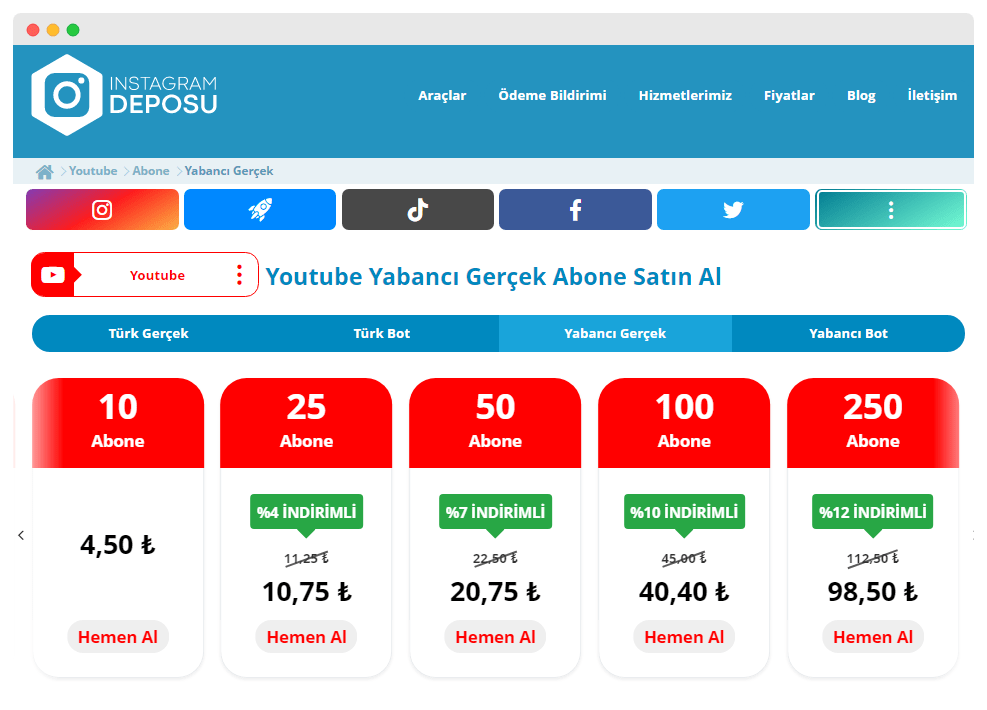 Instagram deposu YouTube Hizmeti