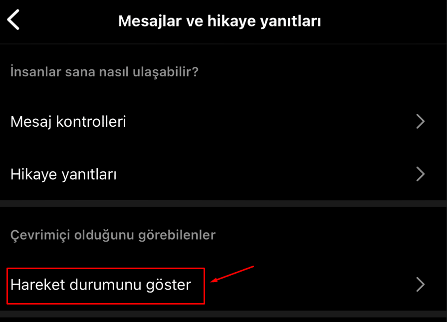 instagram hareket durumunu göster