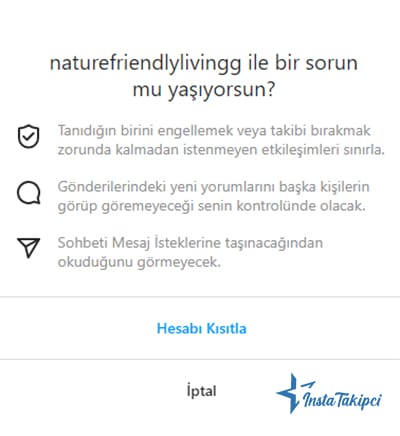 instagram hesabı kısıtla