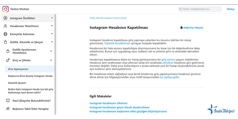 instagram hesabım kapatıldı