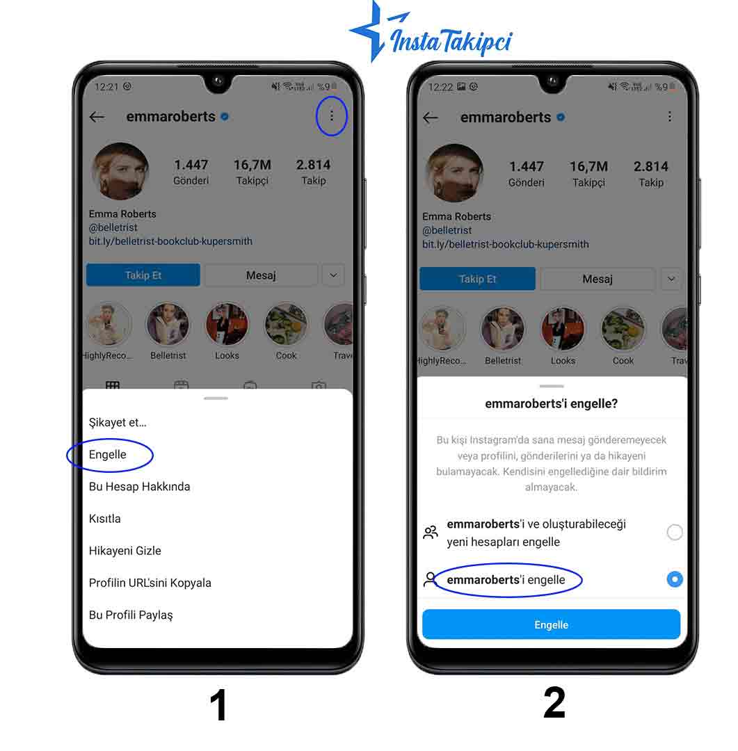instagram engelleme
