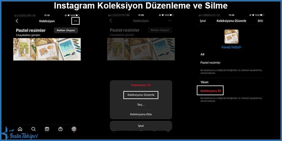 ınstagram koleksiyon düzenleme ve silme