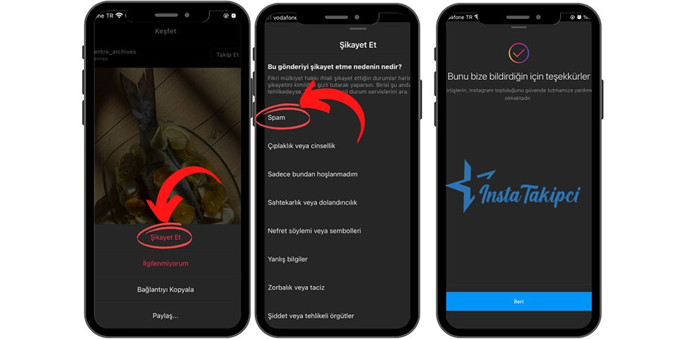 instagram profil spamı bildirme