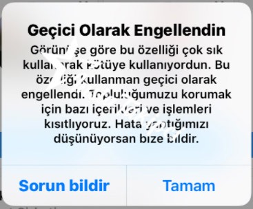 instagram geçici olarak engellendin