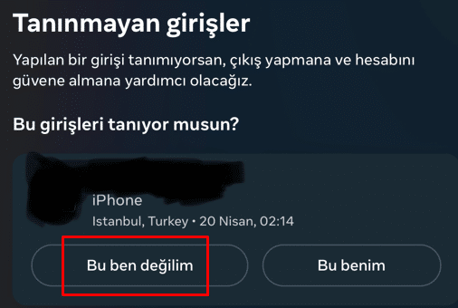 instagram tanınmayan girişler