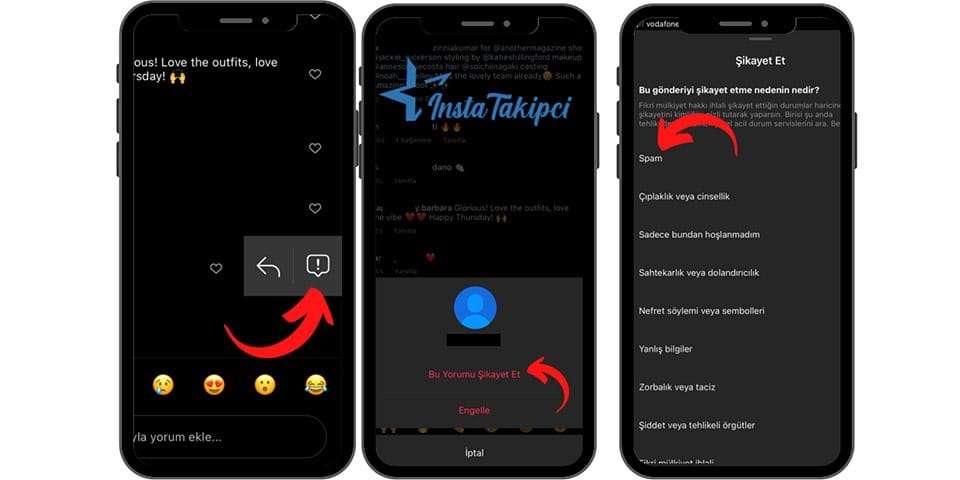 instagram yorum spam bildirme