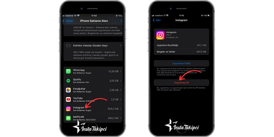 iphone ile instagram önbellek temizleme