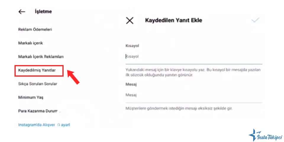 Instagram hazır yanıt ekle