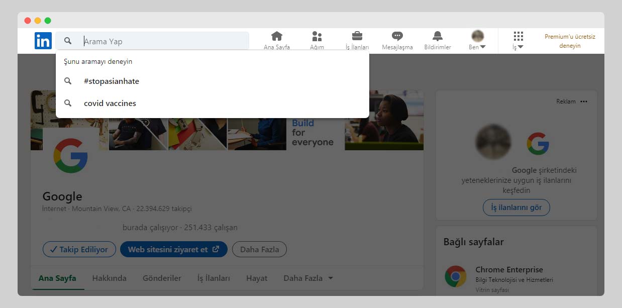 linkedin aramada görüntülenme