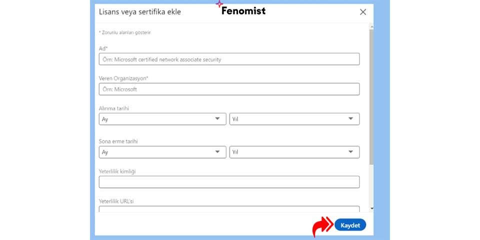 linkedin sertifika ekleme