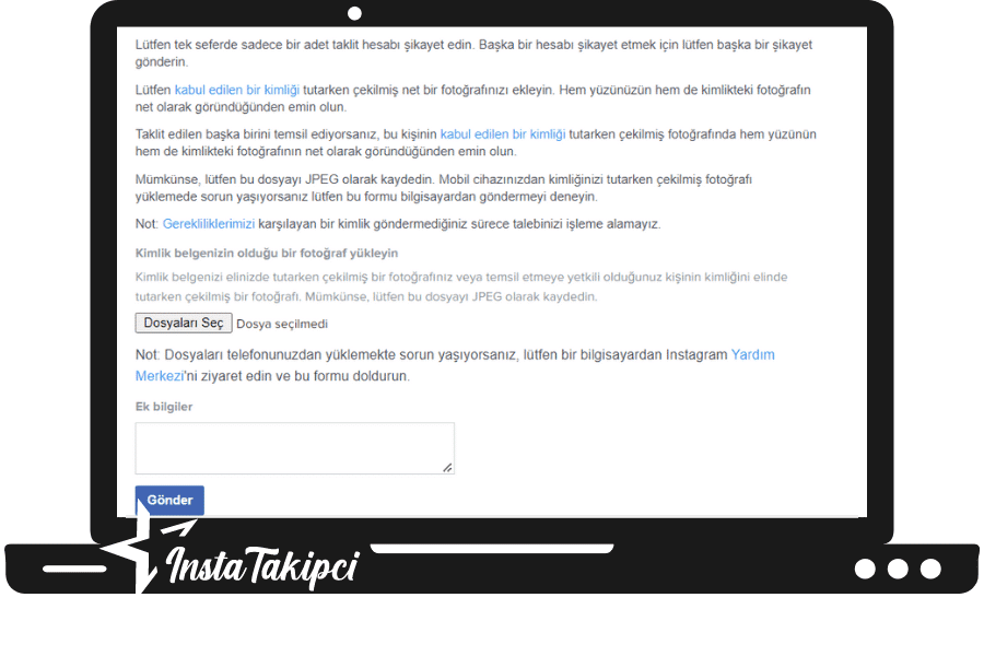 Masaüstü Instagram Şikayet Form