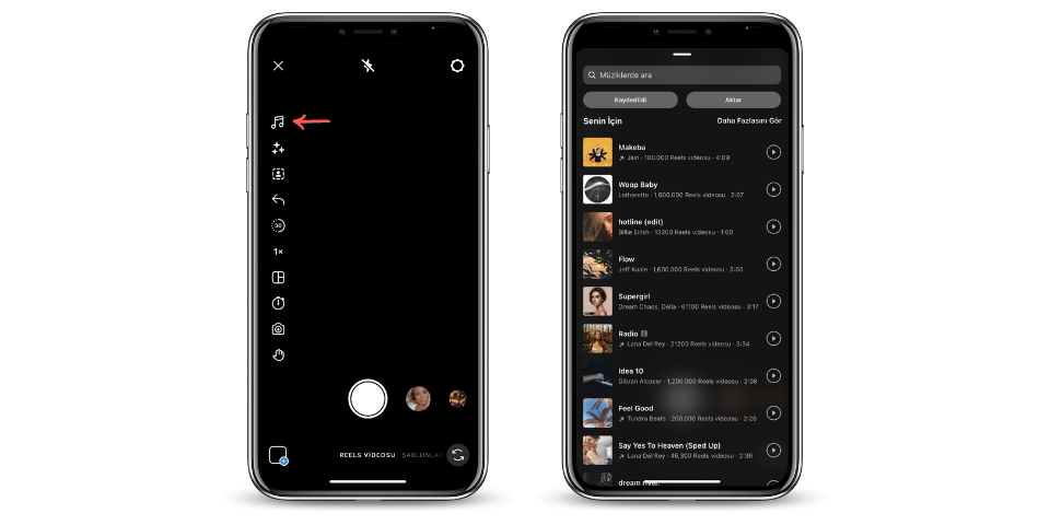reels müzik ekleme