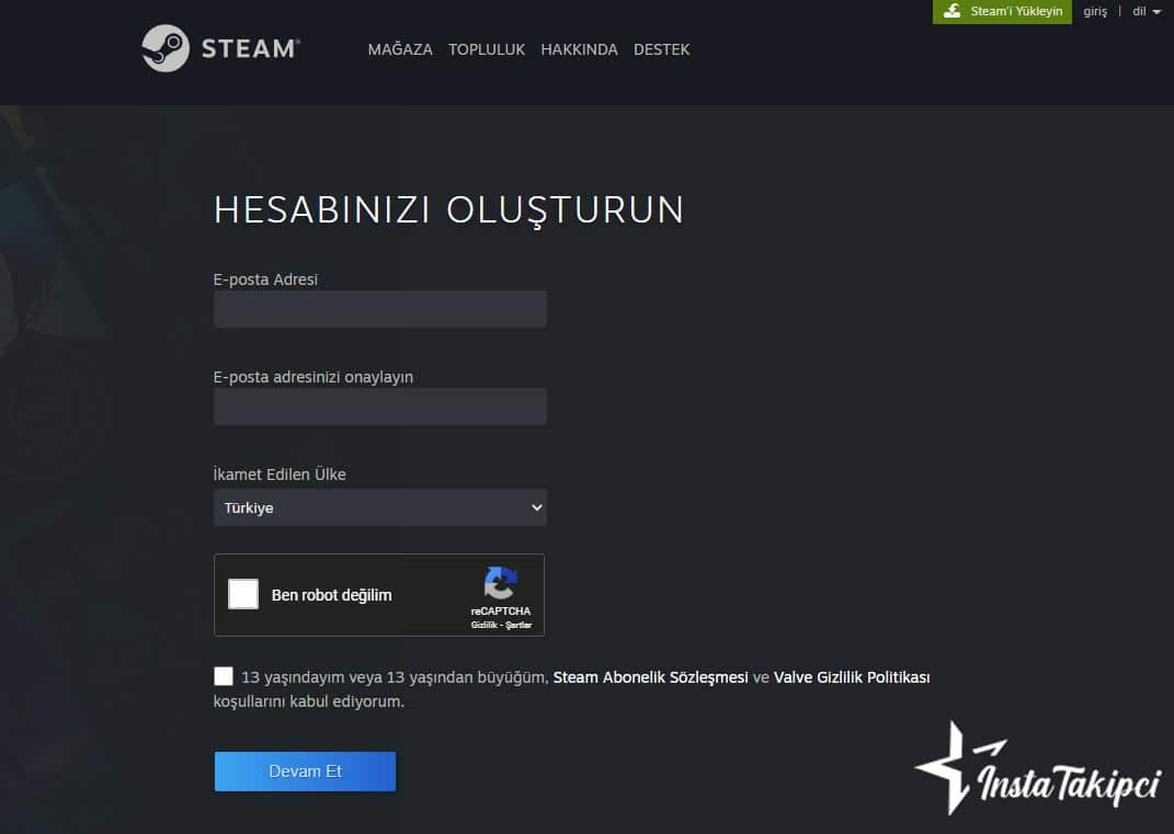 steam üyelik oluşturma