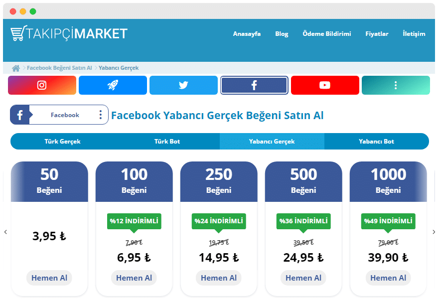 Takipci market Facebook hizmetleri