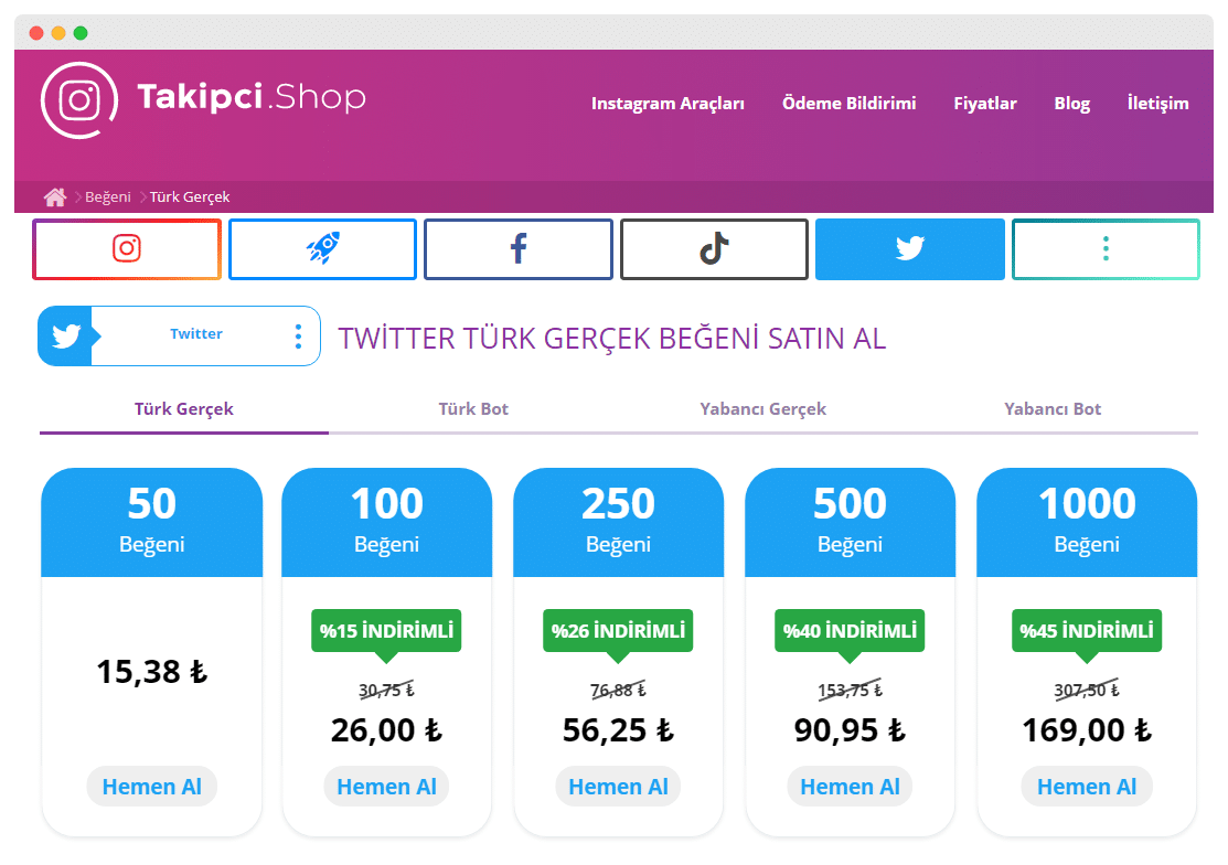 Takipci Shop Twitter hizmeti