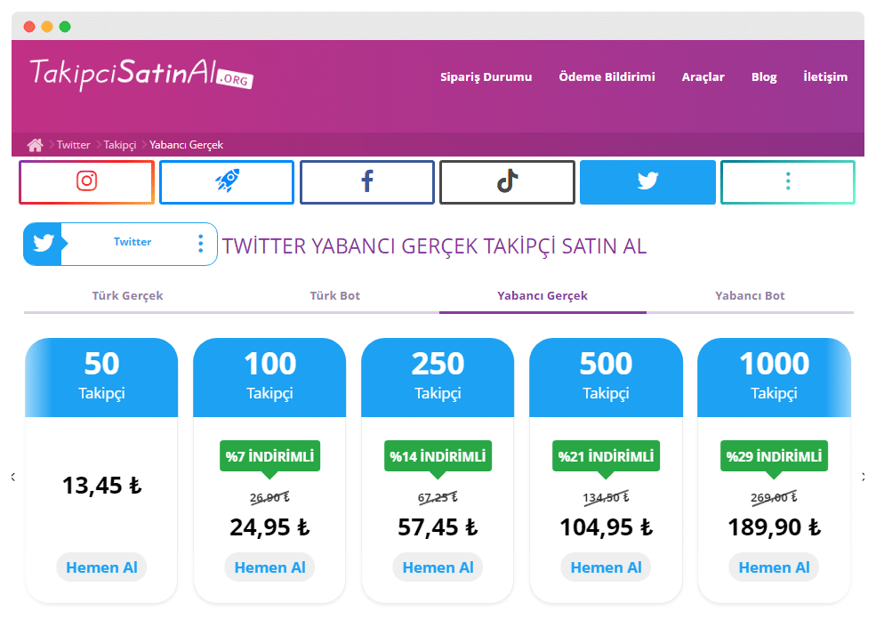 Takipcisatinal.org Twitter Hizmetleri