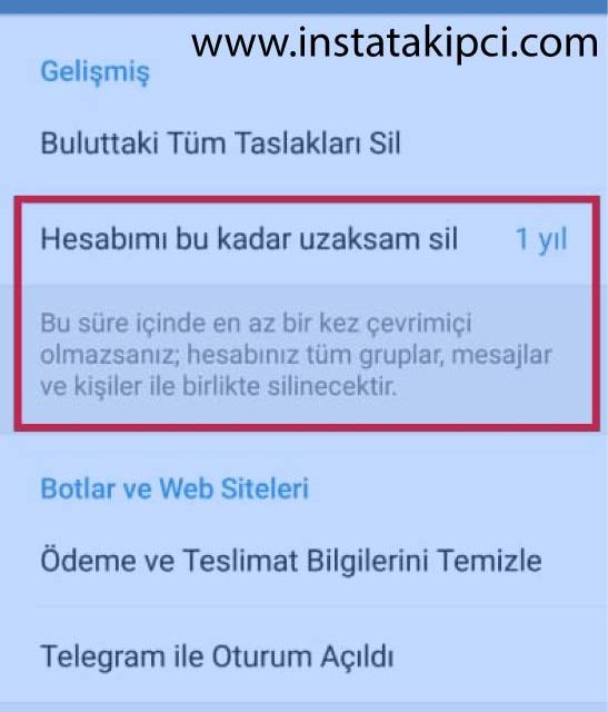 telegram hesabı sil