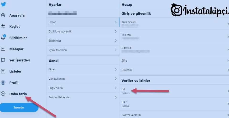 twitter dil değiştirme
