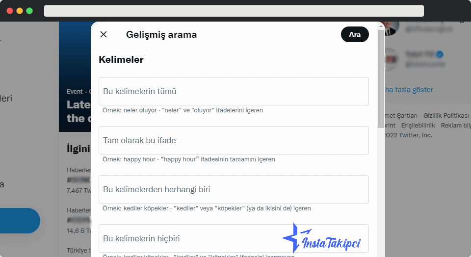 twitter gelişmiş arama