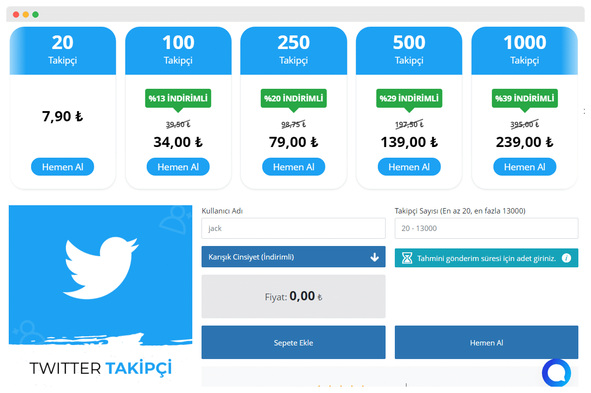 Twitter takipçi hizmeti