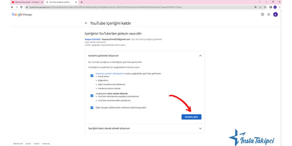 youtube kanal gizle