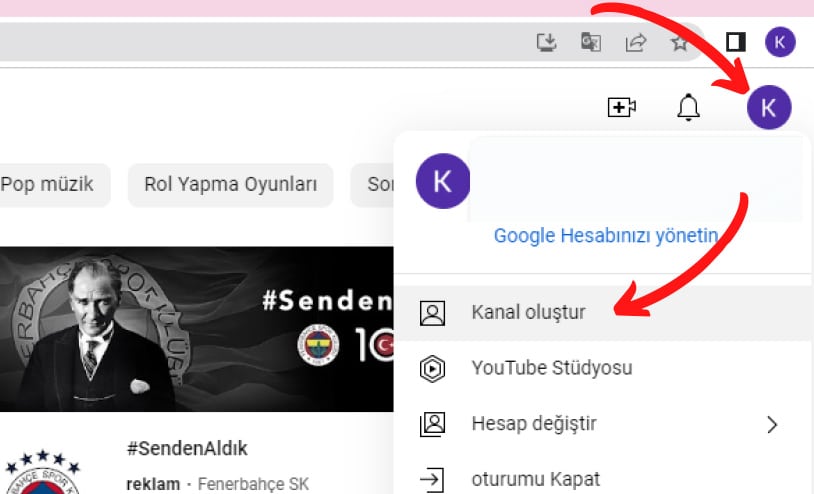 youtube kanal oluştur