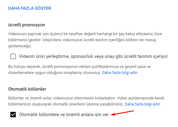 youtube otomatik bölümler