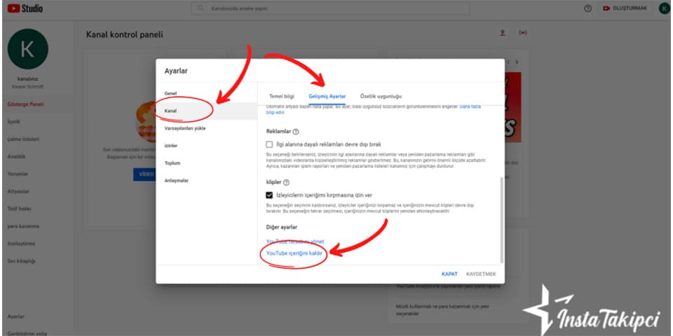 youtube studio gelişmiş ayarlar