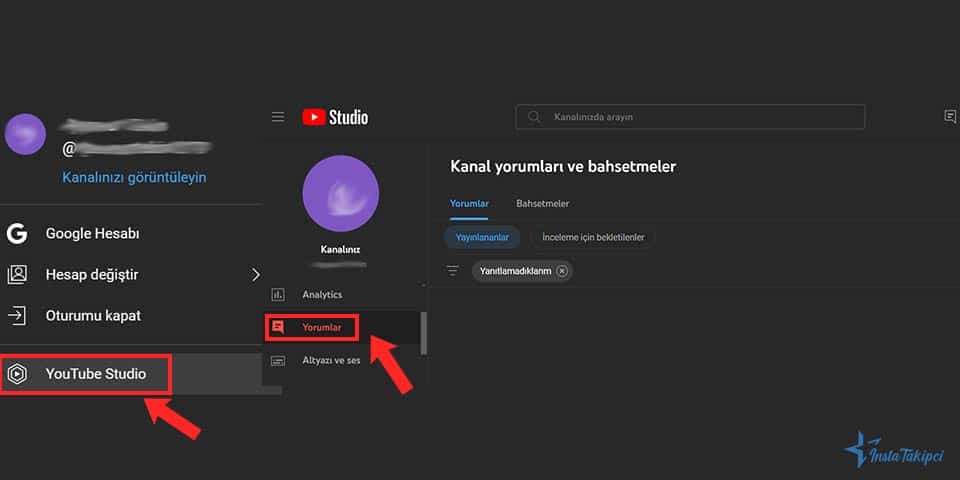 YouTube Studio yorum görüntüleme