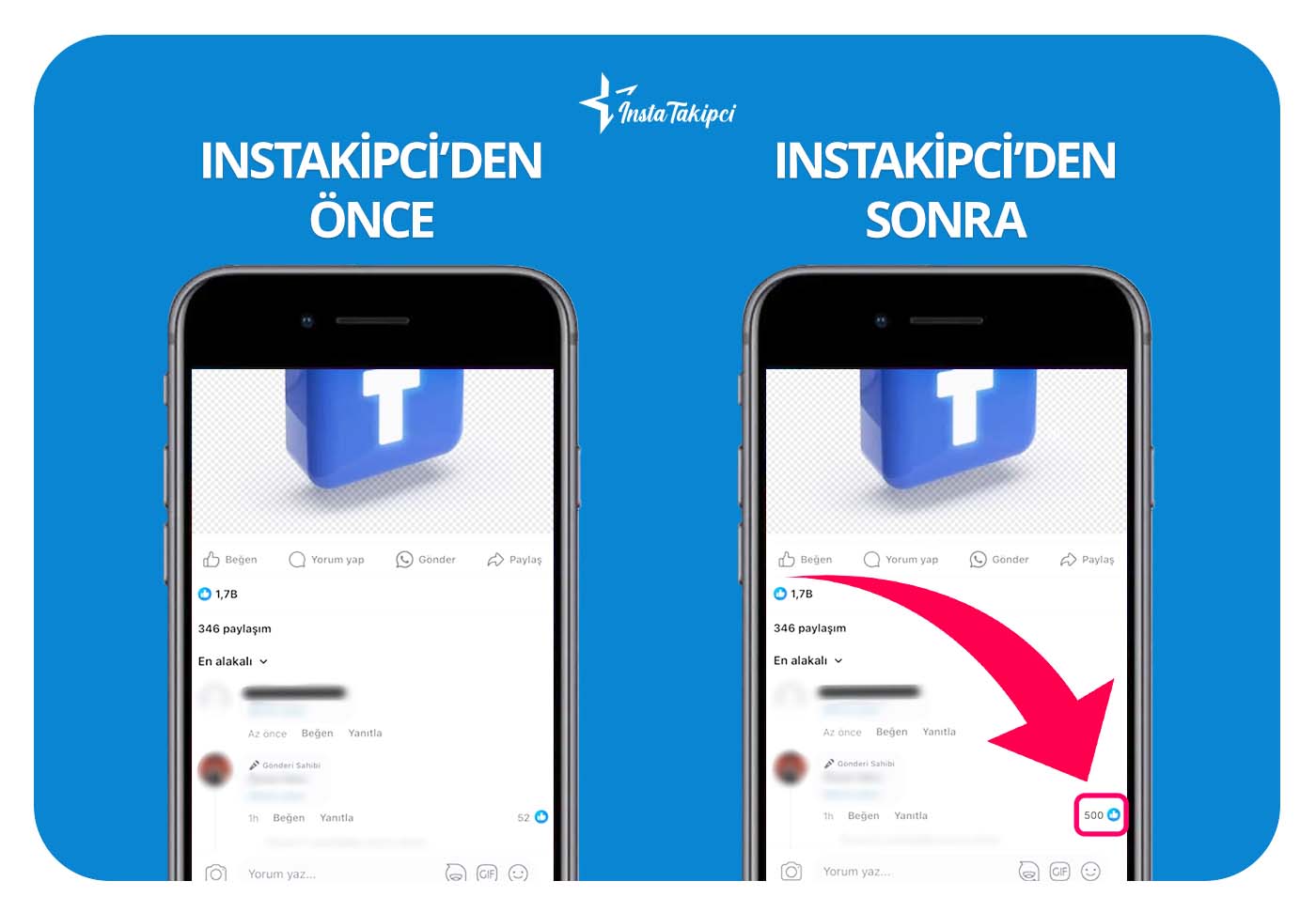 Facebook yorum beğeni önce & sonra