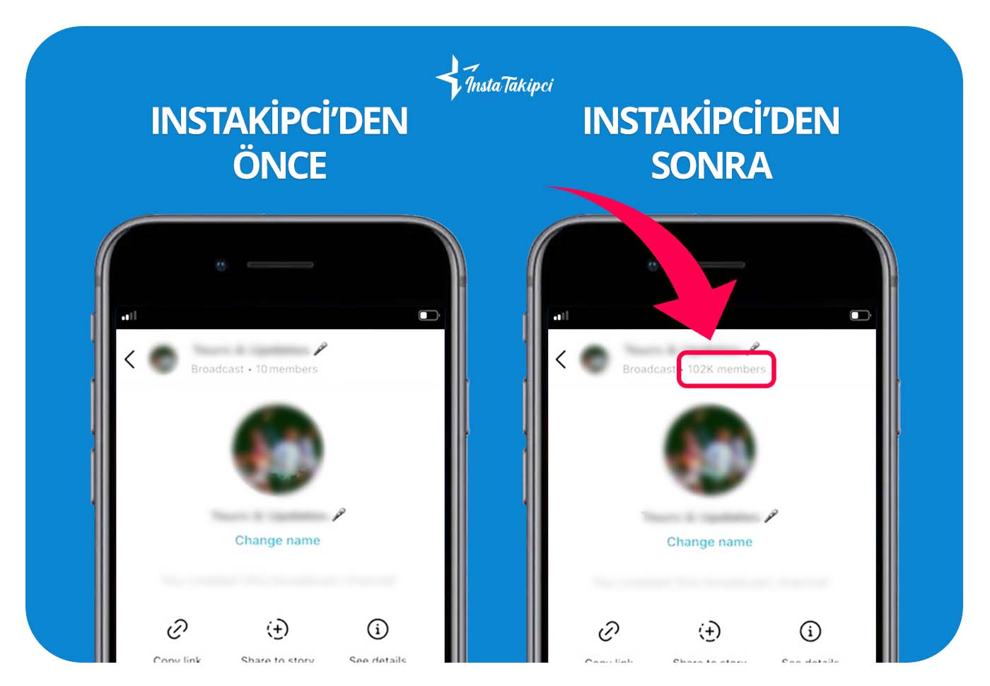 Instagram kanal üyesi önce & sonra