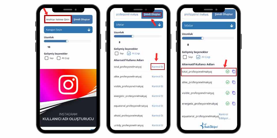 Instagram kullanıcı adı oluşturucu kullanımı