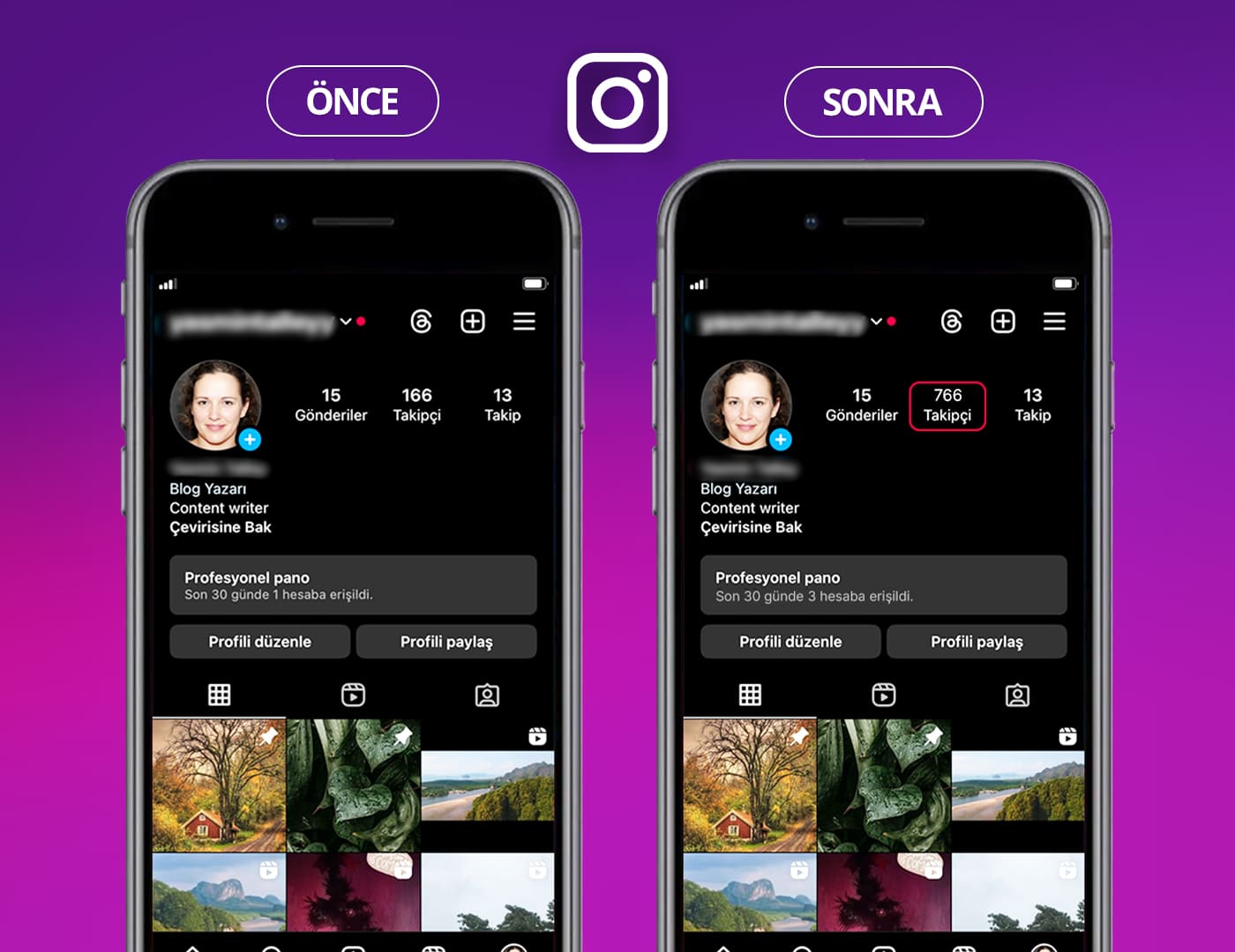 Instagram oto takipçi öncesi sonrası