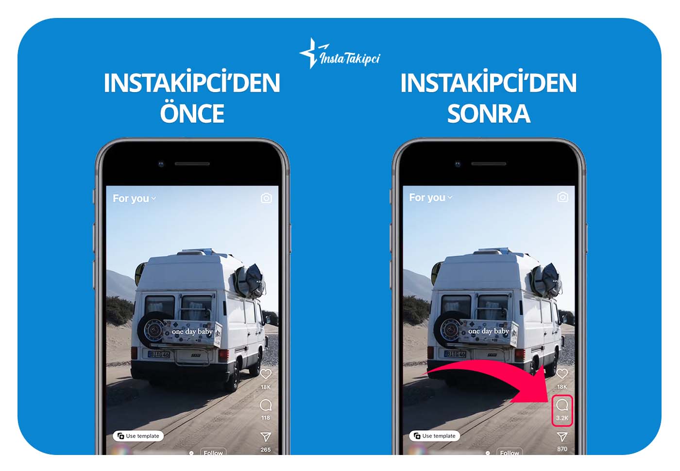 Instagram Reels yorum önce sonra