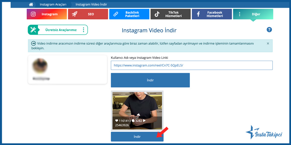 instagram video indirme pc