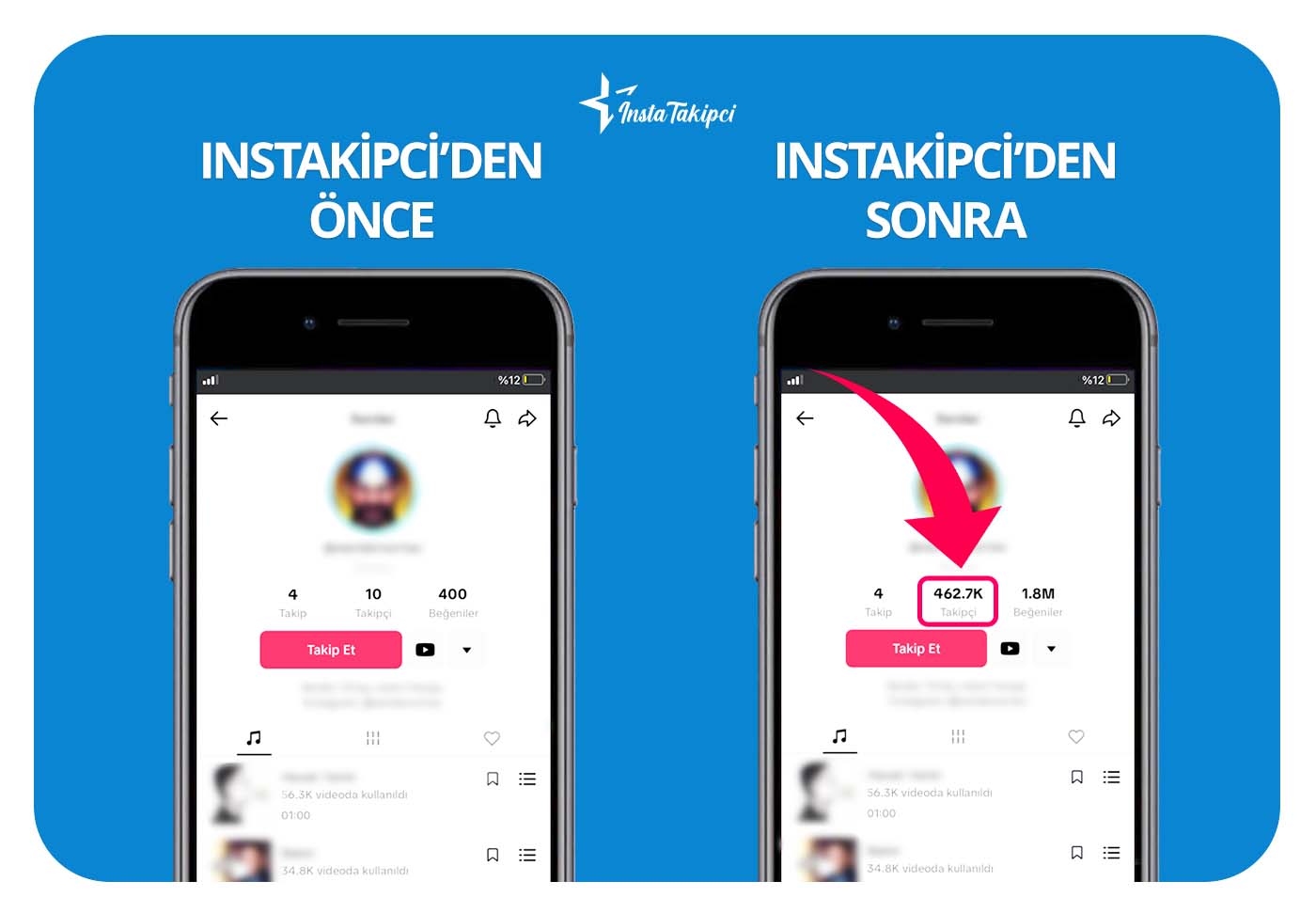 TikTok takipçi önce sonra