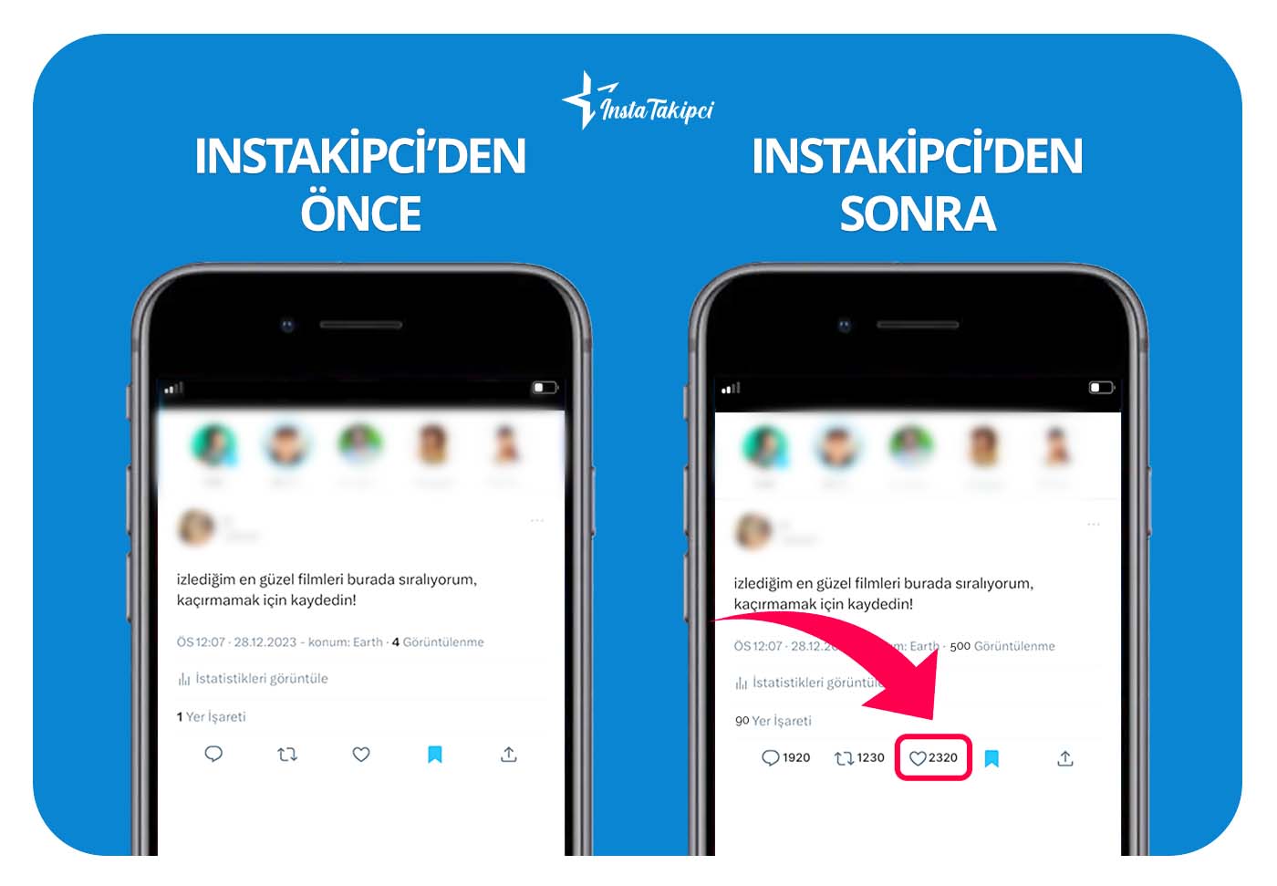 Twitter beğeni öncesi & sonrası
